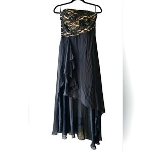Jessica McClintock Nordstrom High Low Strapless Black Long Dress Lace Chiffon